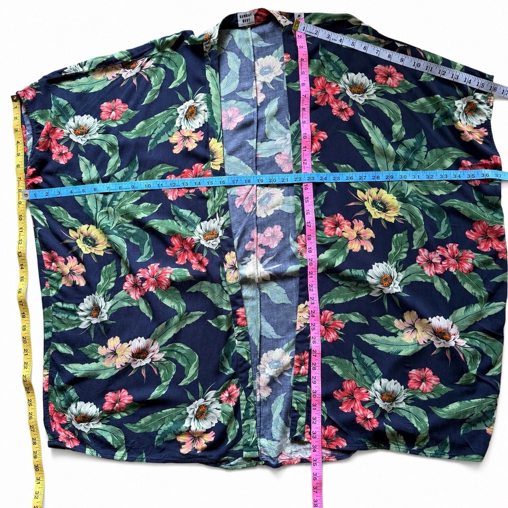 Sunday Best Aritzia Tropical Floral Aitken Kimono Cardigan Navy Blue XXS/XS - Picture 6 of 8